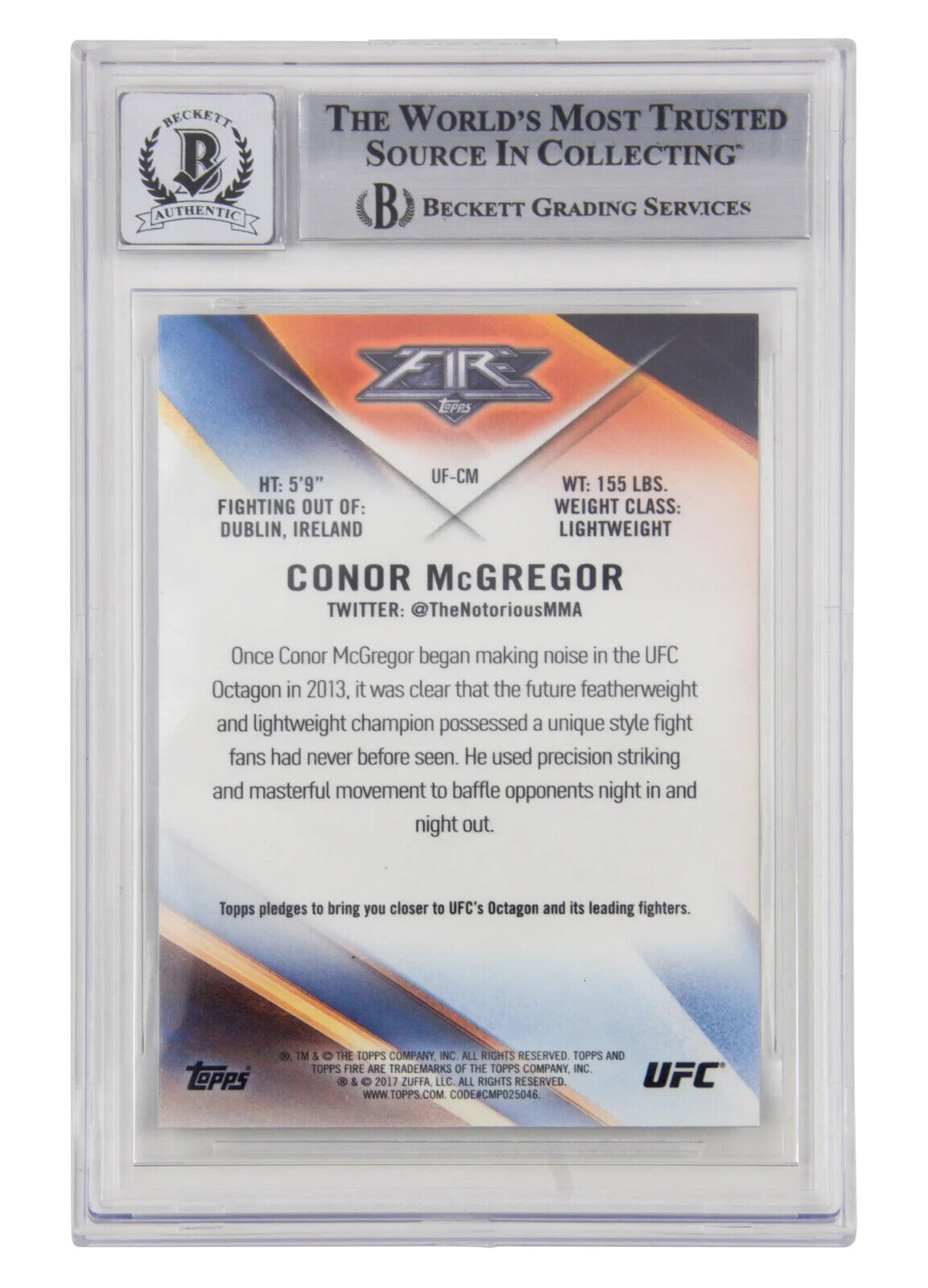Conor McGregor Signed 2017 Topps Chrome UFC Fire #UFCM – BGS 10 Autograph